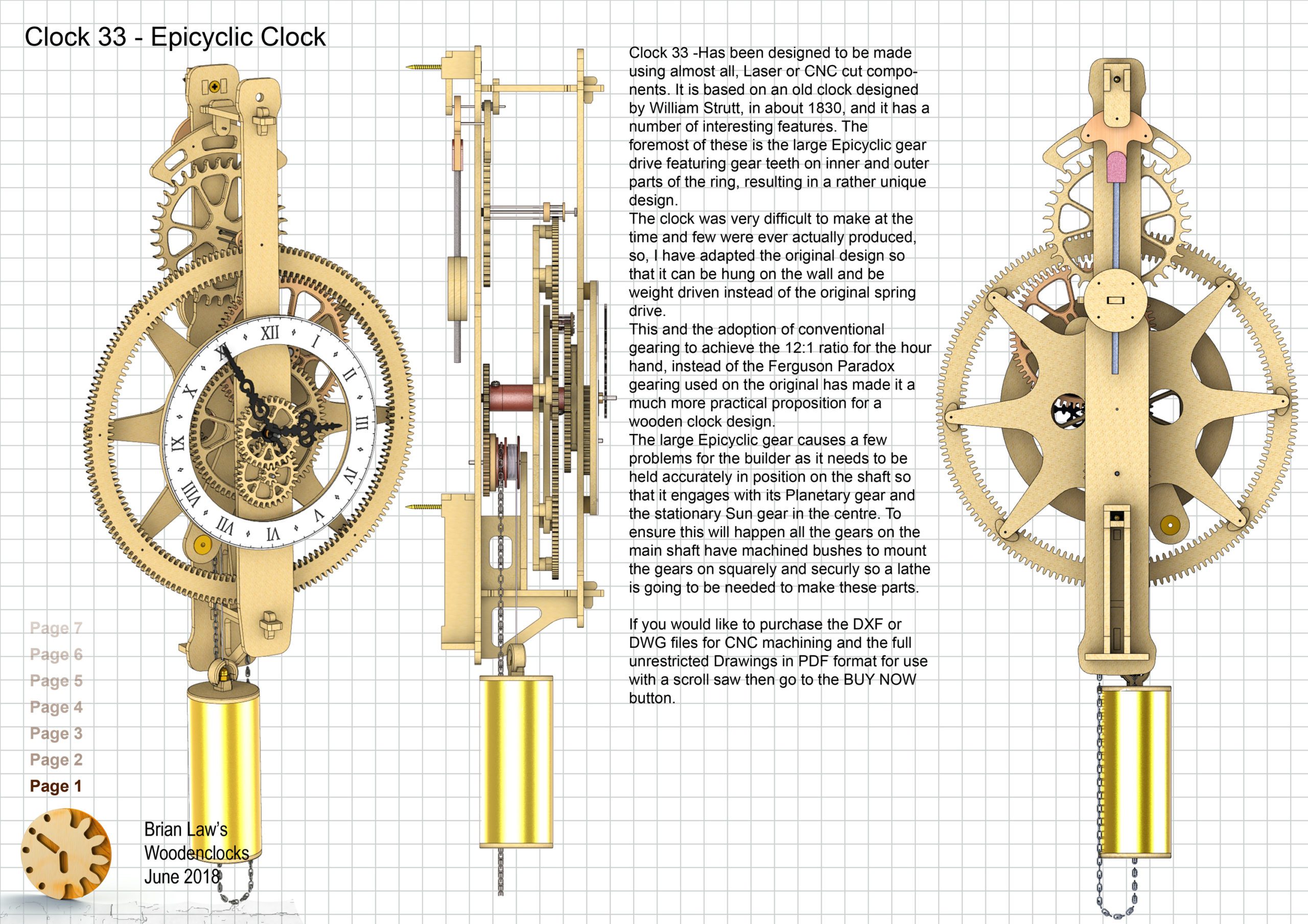 CNC plans wooden mechanical gear clock